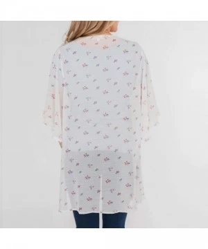 Cover-Ups Womens Kimono Cardigan- Midi Length Chiffon Shawl Floral Print Top Cover Up Blouse Smock - 6 White - CO18TR9Q3MT