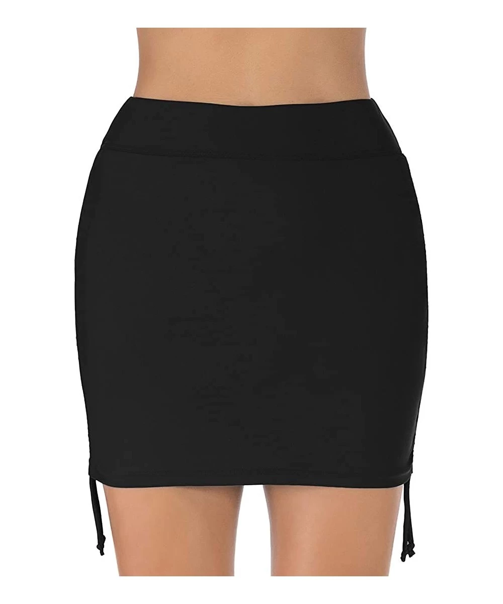 Tankinis Women's High Waisted Swim Skirt Side Tie Ruched Skirted Bikini Tankini Bottom - Black - CD18W5E22KW