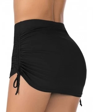 Tankinis Women's High Waisted Swim Skirt Side Tie Ruched Skirted Bikini Tankini Bottom - Black - CD18W5E22KW