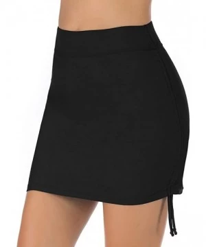 Tankinis Women's High Waisted Swim Skirt Side Tie Ruched Skirted Bikini Tankini Bottom - Black - CD18W5E22KW