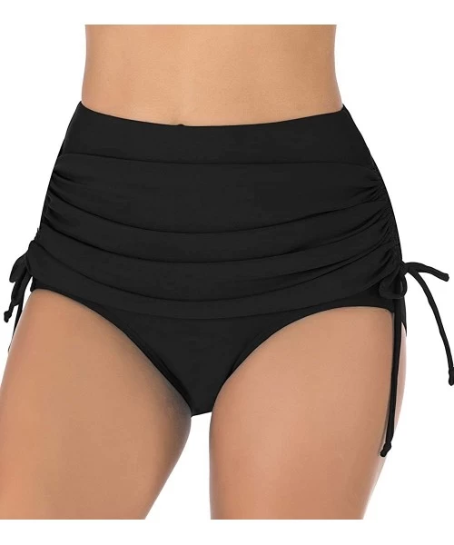 Tankinis Women's High Waisted Swim Skirt Side Tie Ruched Skirted Bikini Tankini Bottom - Black - CD18W5E22KW