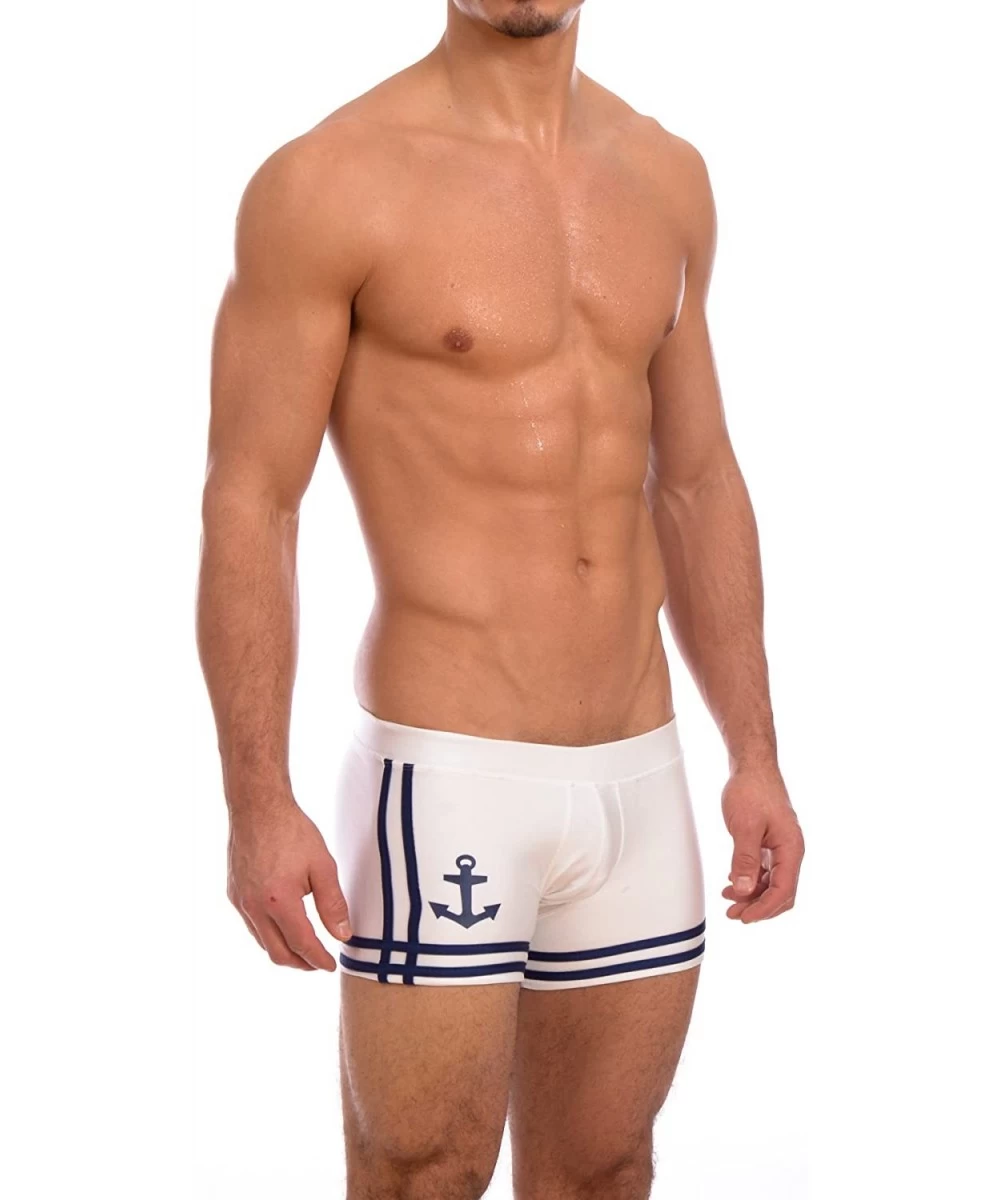 Racing Men's New Sailor Boxer Square Cut Swimsuit Brief - White - CO114CGM71P