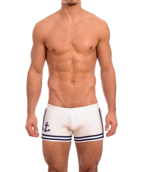 Racing Men's New Sailor Boxer Square Cut Swimsuit Brief - White - CO114CGM71P