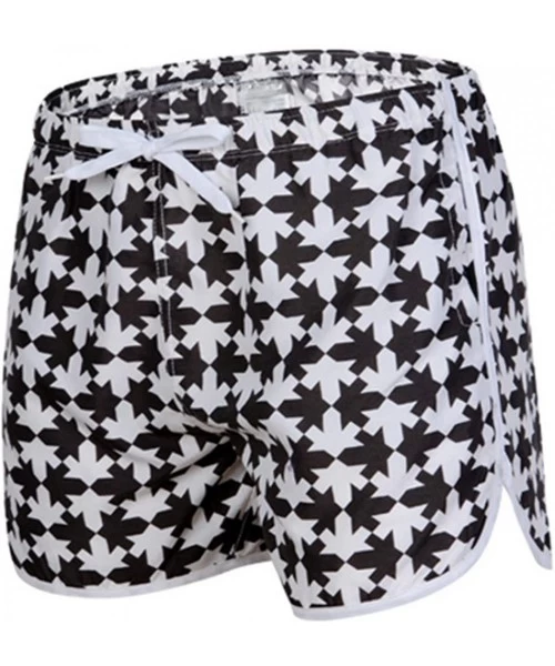 Racing Mens Quick-Drying Swimwear Printed Tropical Style Beach Shorts - Black+white 1 - C412JKB7D83