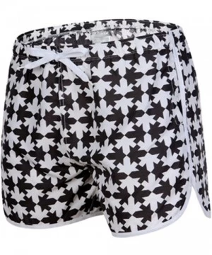 Racing Mens Quick-Drying Swimwear Printed Tropical Style Beach Shorts - Black+white 1 - C412JKB7D83