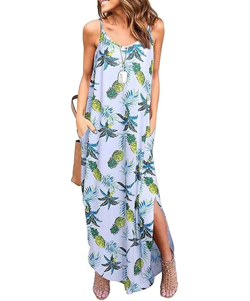 Cover-Ups Women's Summer Casual Loose Long Maxi Beach Cover Up Cami Dress with Pockets - Pale Blue - CW18SKEW6NX