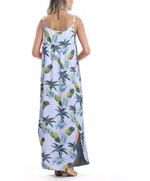 Cover-Ups Women's Summer Casual Loose Long Maxi Beach Cover Up Cami Dress with Pockets - Pale Blue - CW18SKEW6NX