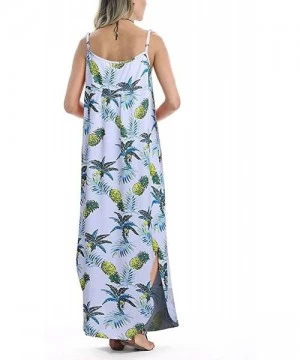 Cover-Ups Women's Summer Casual Loose Long Maxi Beach Cover Up Cami Dress with Pockets - Pale Blue - CW18SKEW6NX