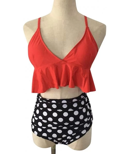 Sets Womens Vintage Polka Underwire High Waisted Bathing Suits Two Pieces Bikini Set Monokini Ruched Tummy Control Swimsuit -...