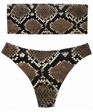 Sets Women's Sexy Summer Bandeau Bikini Set Removable Strap Wrap Padding 2 Piece Swimsuit Swimwear - Snake Skin 1 - CI18RI6EWLI