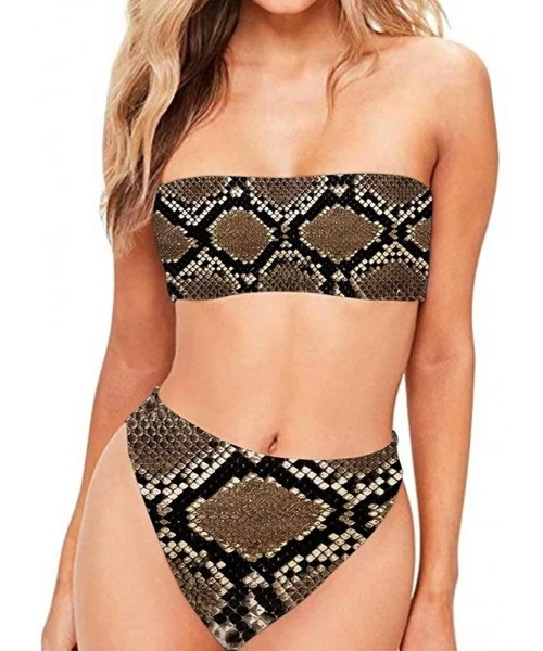 Sets Women's Sexy Summer Bandeau Bikini Set Removable Strap Wrap Padding 2 Piece Swimsuit Swimwear - Snake Skin 1 - CI18RI6EWLI