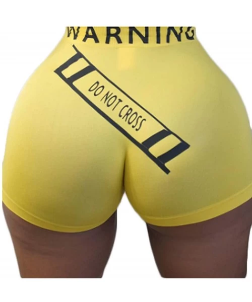 Sets Women Elastic Waist Funny Print Sport Shorts High Waisted Running Yoga Gym Workout Short Pants - Do Not Cross - CG19EGIYWYZ