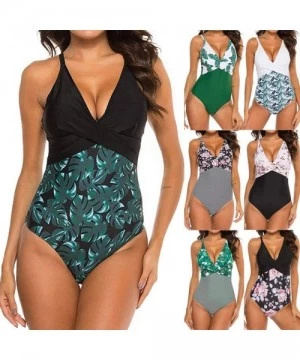 Cover-Ups Swimsuits for Women One Piece Tummy Control One Pieces Swimsuit High Neck Plunge Leaf Ruched Monokini Swimwear X1 g...