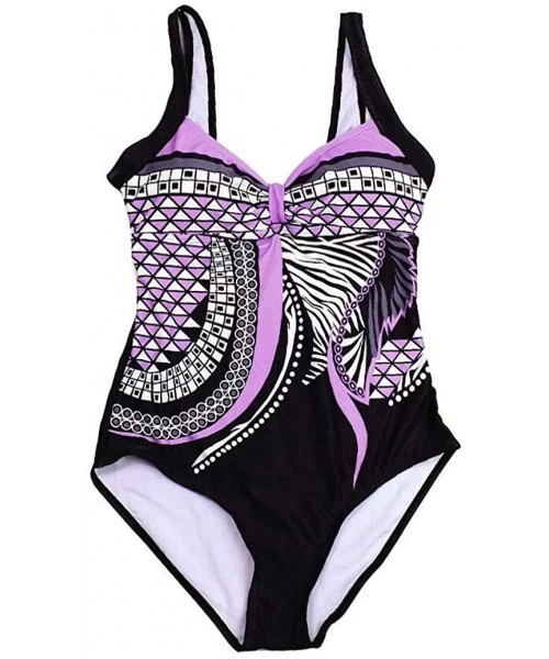 Cover-Ups Womens Monokini Deep V One Piece Backless Pattern Swimwear High Cut Tummy Control Swimsuit by Nevera - Purple - C41...