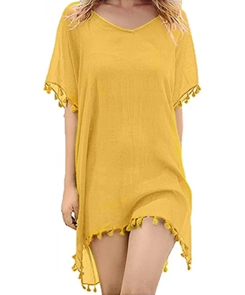 Cover-Ups Women Tassel Chiffon Top Kaftan Swimsuits Mini Beach Dress Cover Ups - 1 - CP1907XX93Q