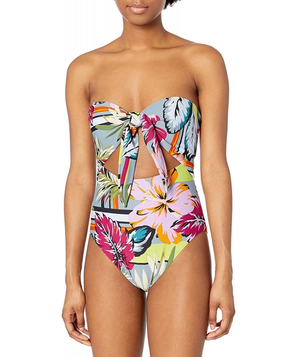 One-Pieces Women's Front Tie Bandeau One Piece Swimsuit - Multi//Sun Daze - CV18ZMKADSK