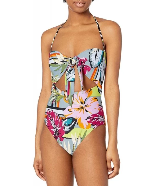 One-Pieces Women's Front Tie Bandeau One Piece Swimsuit - Multi//Sun Daze - CV18ZMKADSK