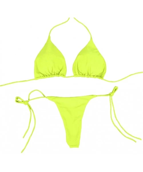 Sets Women Two Pieces Bathing Suits Top Ruffled with High Waisted Bottom Bikini Set - Green - CH190EED8E6