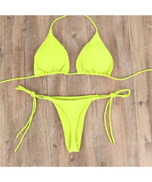 Sets Women Two Pieces Bathing Suits Top Ruffled with High Waisted Bottom Bikini Set - Green - CH190EED8E6