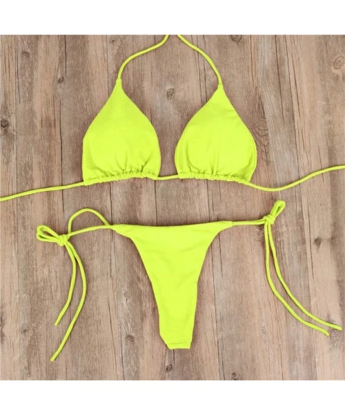 Sets Women Two Pieces Bathing Suits Top Ruffled with High Waisted Bottom Bikini Set - Green - CH190EED8E6