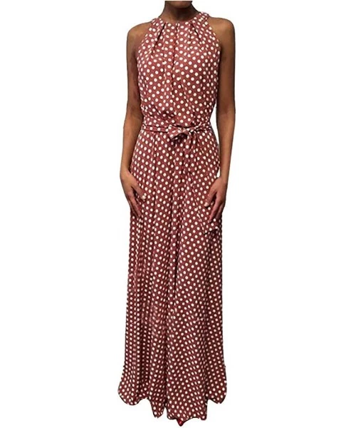 Cover-Ups Women Fashion Dresses Sleeveless Dot Printed Party Maxi Dress Summer Casual Loose Halter Long Dress Sundress Red - ...