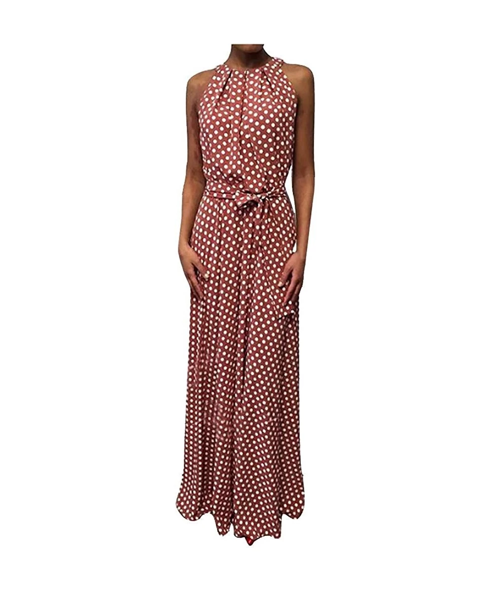 Cover-Ups Women Fashion Dresses Sleeveless Dot Printed Party Maxi Dress Summer Casual Loose Halter Long Dress Sundress Red - ...