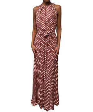 Cover-Ups Women Fashion Dresses Sleeveless Dot Printed Party Maxi Dress Summer Casual Loose Halter Long Dress Sundress Red - ...