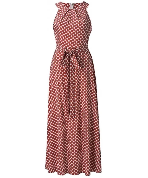 Cover-Ups Women Fashion Dresses Sleeveless Dot Printed Party Maxi Dress Summer Casual Loose Halter Long Dress Sundress Red - ...