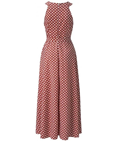 Cover-Ups Women Fashion Dresses Sleeveless Dot Printed Party Maxi Dress Summer Casual Loose Halter Long Dress Sundress Red - ...