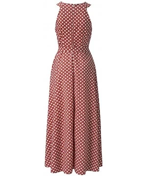 Cover-Ups Women Fashion Dresses Sleeveless Dot Printed Party Maxi Dress Summer Casual Loose Halter Long Dress Sundress Red - ...