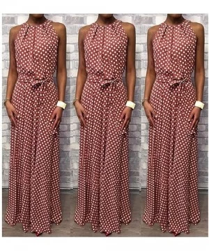 Cover-Ups Women Fashion Dresses Sleeveless Dot Printed Party Maxi Dress Summer Casual Loose Halter Long Dress Sundress Red - ...