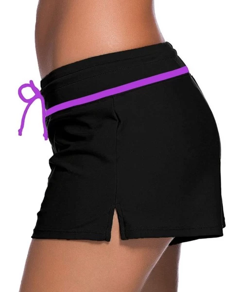 Board Shorts Women's Swim Trunks Board Shorts Boyshort Swimsuit Bottoms Boyleg Beach Swim Short - Purple - C61998UQUQ3