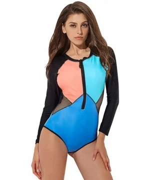 Rash Guards Women's Rashguard Long Sleeve Zip UV Protection Print Surfing Swimsuit Swimwear Bathing Suits - Multi Color - CK1...