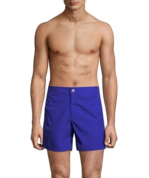 Trunks Men's Fixed Waist Solid Swim Trunk - Blue - C017YW3CN5W