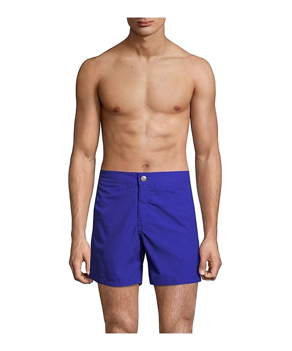 Trunks Men's Fixed Waist Solid Swim Trunk - Blue - C017YW3CN5W