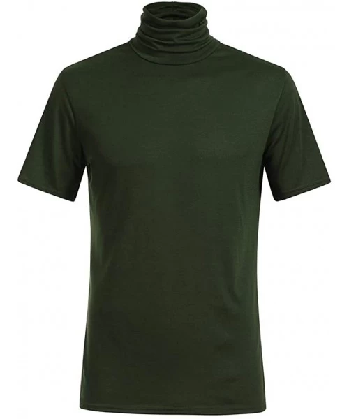 Racing Men's Turtleneck Short Sleeve T Shirt- Summer Casual Slim Performance Solid Color Shirts Blouse Tops - Army Green - C4...