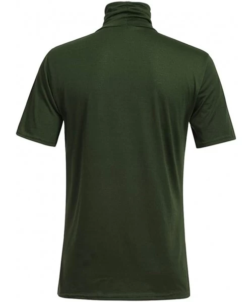 Racing Men's Turtleneck Short Sleeve T Shirt- Summer Casual Slim Performance Solid Color Shirts Blouse Tops - Army Green - C4...