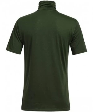 Racing Men's Turtleneck Short Sleeve T Shirt- Summer Casual Slim Performance Solid Color Shirts Blouse Tops - Army Green - C4...