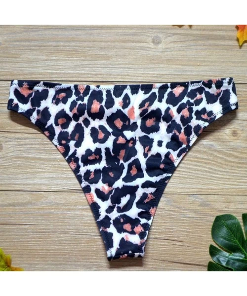 Bottoms Women's Tropical Leaves Printed Bikini Thong Bottom Brazilian Cheeky Swimsuit Bottom- S-XL - Black001 - CA19684LSMT