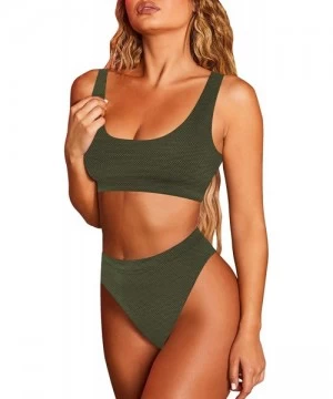 One-Pieces Women's Crop Top High Waisted Cheeky Bikini Set Two Piece Swimsuits - 05 - Army Green - C31952G556O