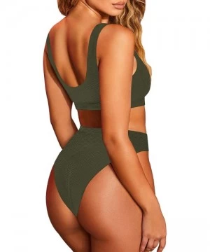 One-Pieces Women's Crop Top High Waisted Cheeky Bikini Set Two Piece Swimsuits - 05 - Army Green - C31952G556O