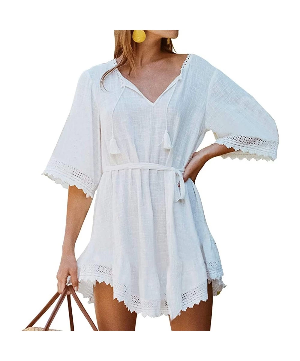 Cover-Ups Women Swimsuit Cover up Loose Cardigan Swimwear Beachwear Bikini Bathing Suit Summer Dress (B-White) - C018SLYRKXI