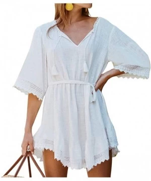 Cover-Ups Women Swimsuit Cover up Loose Cardigan Swimwear Beachwear Bikini Bathing Suit Summer Dress (B-White) - C018SLYRKXI