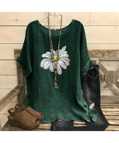 Board Shorts Women Oversized Tunic florla Printed Women Summer Crewneck Short Sleeve Loose Fit Tee Basic tees - Army Green_1 ...