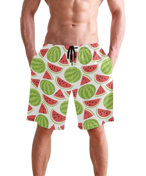 Racing Men's Swim Trunks USA Thin Blue Wave Flag Quick Dry Beach Board Shorts with Pockets - Watermelon Painted - CK18QEHU438