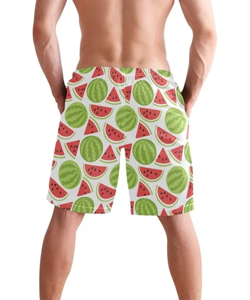 Racing Men's Swim Trunks USA Thin Blue Wave Flag Quick Dry Beach Board Shorts with Pockets - Watermelon Painted - CK18QEHU438