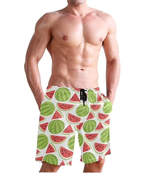 Racing Men's Swim Trunks USA Thin Blue Wave Flag Quick Dry Beach Board Shorts with Pockets - Watermelon Painted - CK18QEHU438