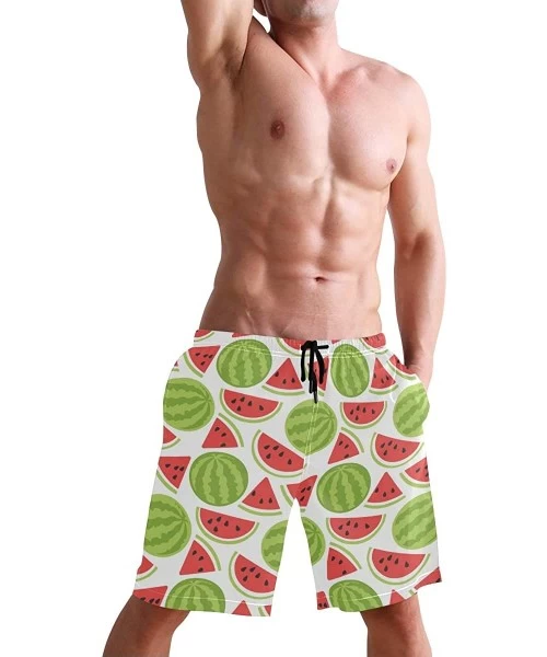 Racing Men's Swim Trunks USA Thin Blue Wave Flag Quick Dry Beach Board Shorts with Pockets - Watermelon Painted - CK18QEHU438