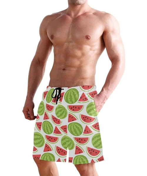 Racing Men's Swim Trunks USA Thin Blue Wave Flag Quick Dry Beach Board Shorts with Pockets - Watermelon Painted - CK18QEHU438