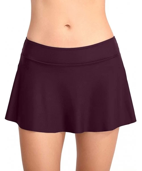 Bottoms Women Shirring Swim Skirt Panty Athletic Bikini Swimsuit Bottom - Purple - CI18UDMG5R3